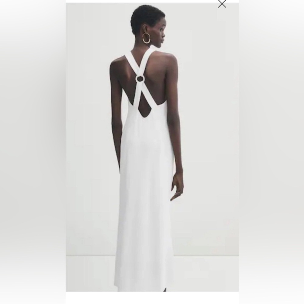💄Massimo Dutti Cotton Cream Sleeveless  Open back Dress S - Picture 4 of 10